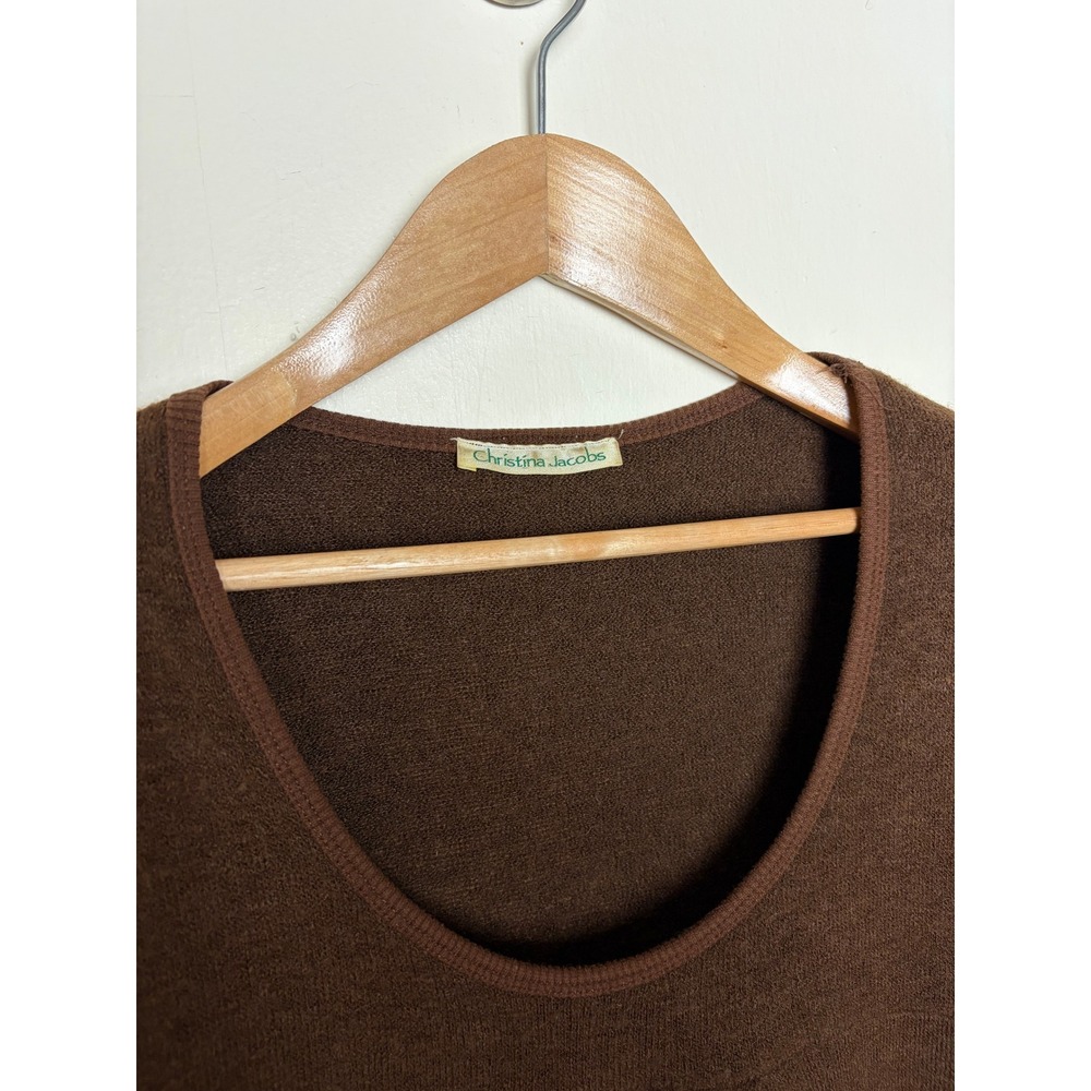 Christina Jacobs Brown Knit Tree Graphic Tunic Dress Short Sleeve Shimmer Small - Picture 4 of 7